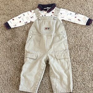 Gymboree Light Tan Kids Football Overalls W/ Coordinating Collared Shirt